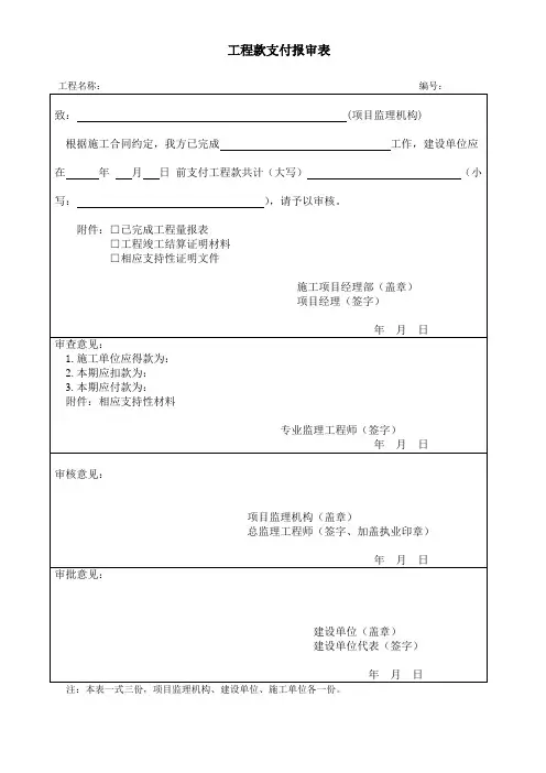 工程款支付报审表