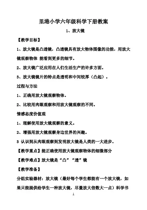 鄂教版小学六年级科学下册教案