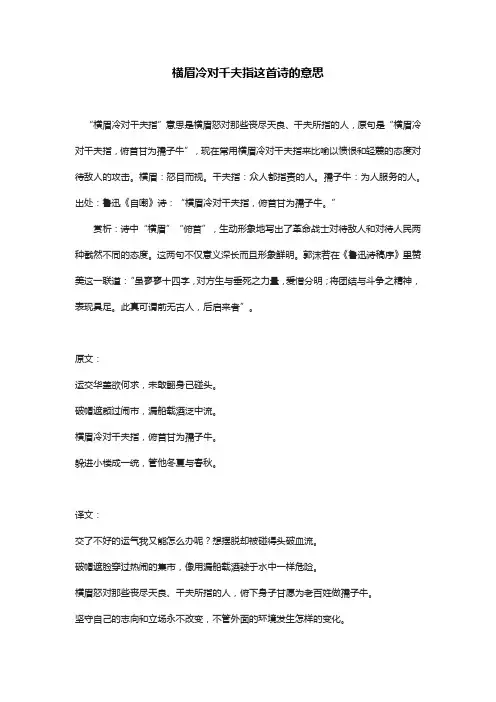 横眉冷对千夫指这首诗的意思