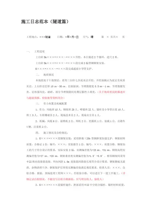 隧道施工日志范例
