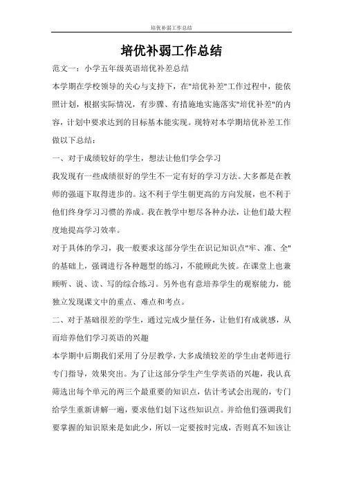 培优补弱工作总结