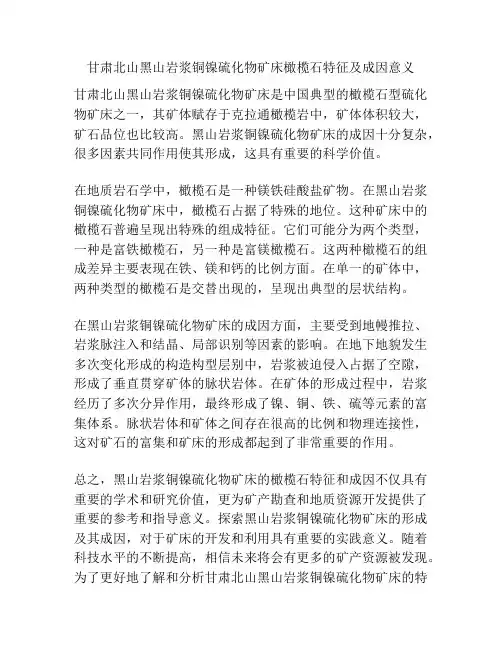甘肃北山黑山岩浆铜镍硫化物矿床橄榄石特征及成因意义
