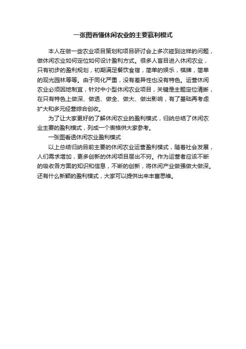 一张图看懂休闲农业的主要赢利模式