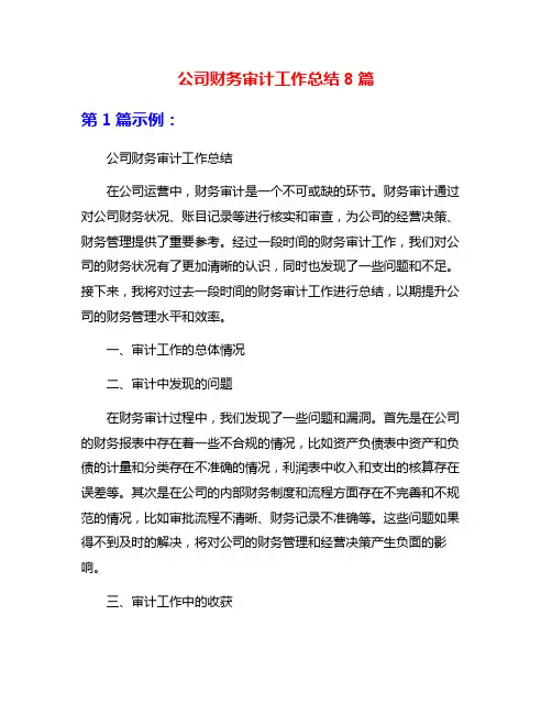公司财务审计工作总结8篇