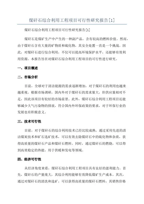 煤矸石综合利用工程项目可行性研究报告[1]