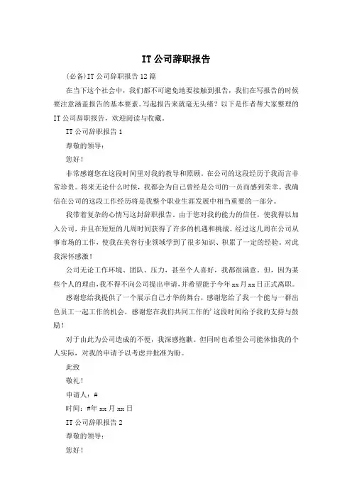 IT公司辞职报告