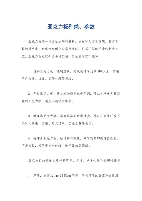 亚克力板种类、参数