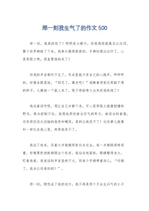 那一刻我生气了的作文500