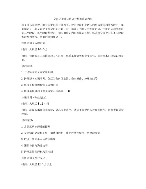 全院护士分层培训计划和培训内容