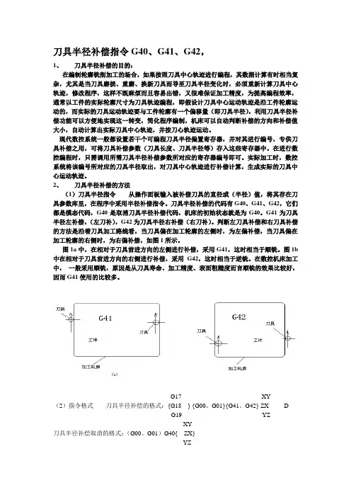 刀具半径补偿指令G40、G41、G42,