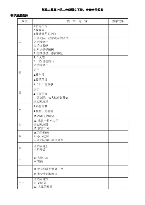 部编版小学二年级语文下册：全套全册教案