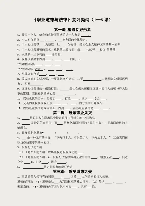 《职业道德与法律》复习提纲(1―6课)