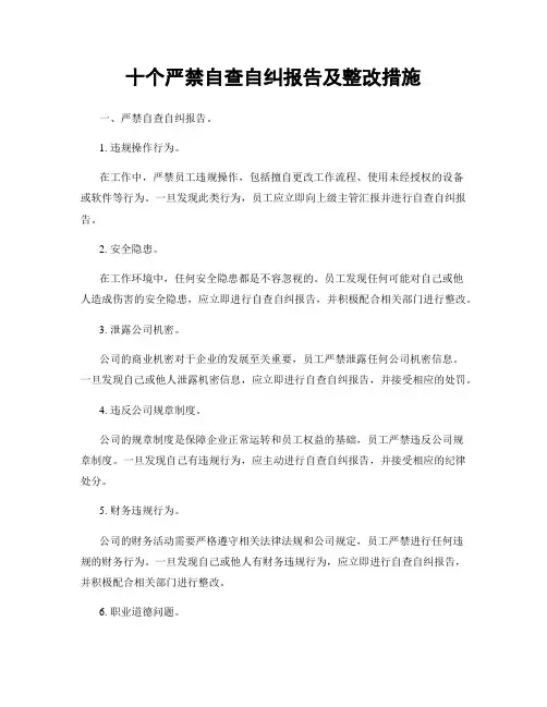 十个严禁自查自纠报告及整改措施