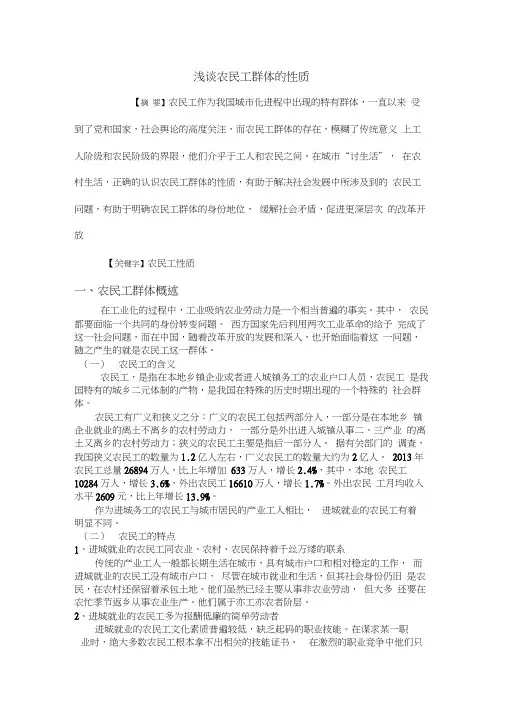 浅谈农民工群体的性质