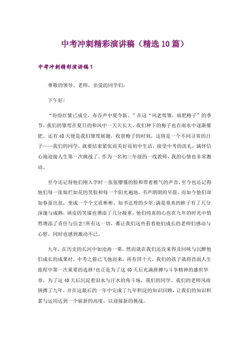 中考冲刺精彩演讲稿(精选10篇)