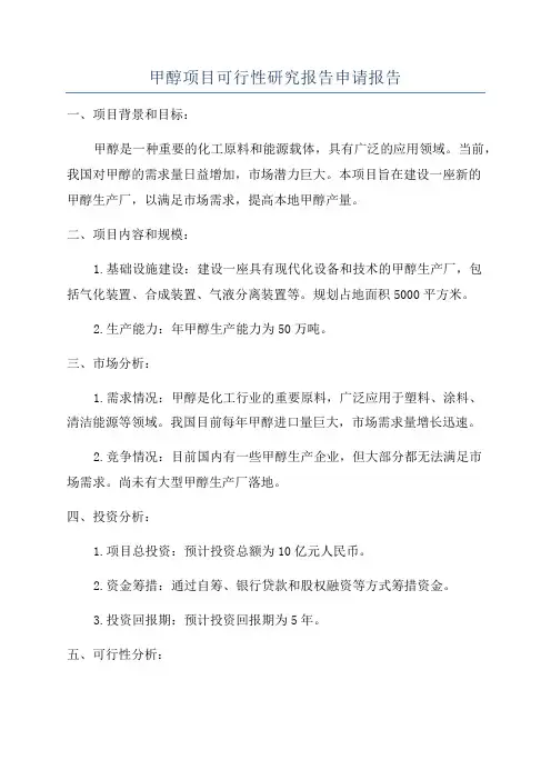 甲醇项目可行性研究报告申请报告