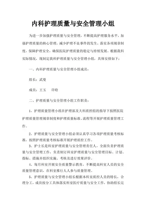内科护理质量与安全管理小组