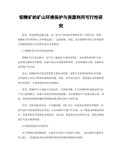 钼精矿的矿山环境保护与资源利用可行性研究