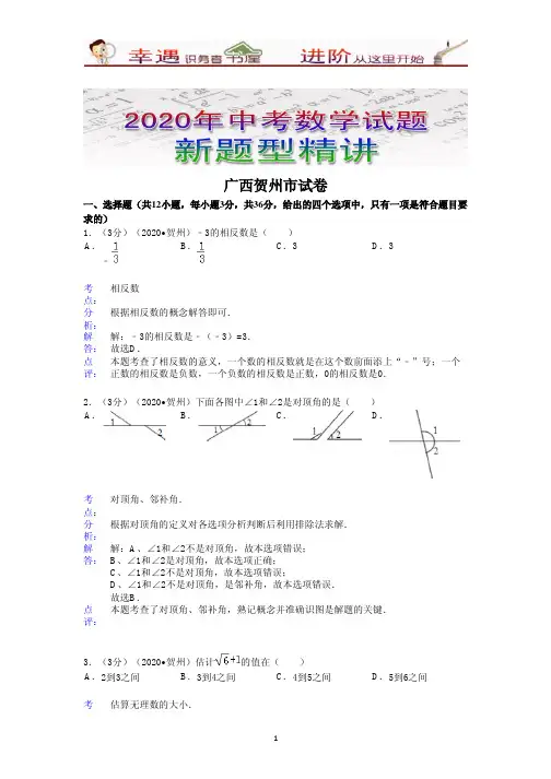 2020年中考数学新题型精讲含解析点评【贺州卷】