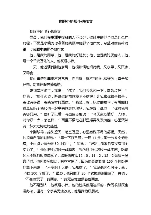 我眼中的那个他作文