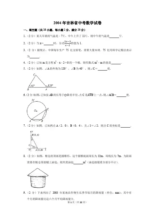 2004年吉林省中考数学试卷