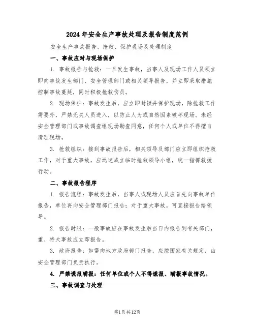 2024年安全生产事故处理及报告制度范例（五篇）