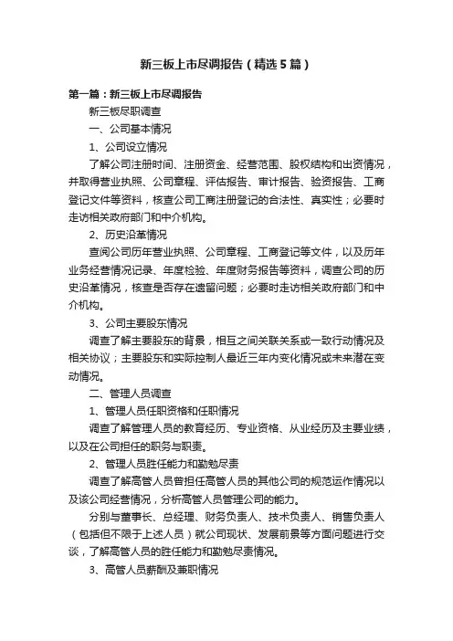 新三板上市尽调报告（精选5篇）