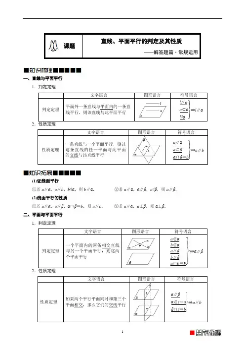 人教A版必修二立体几何 直线、平面平行的判定及其性质——解答题篇常规运用