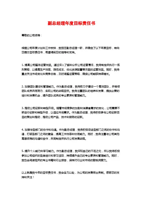 副总经理年度目标责任书