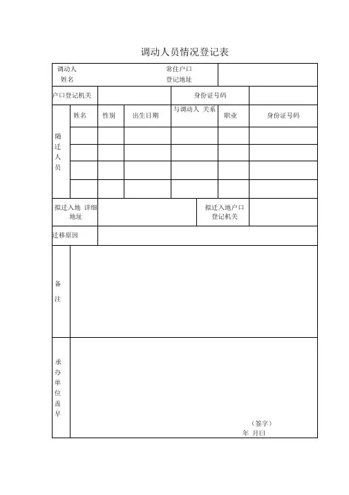 调动人员情况登记表