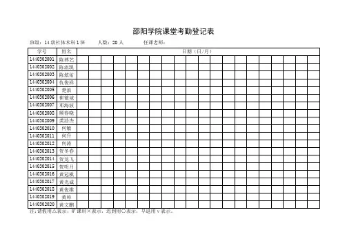 邵阳学院课堂考勤登记表