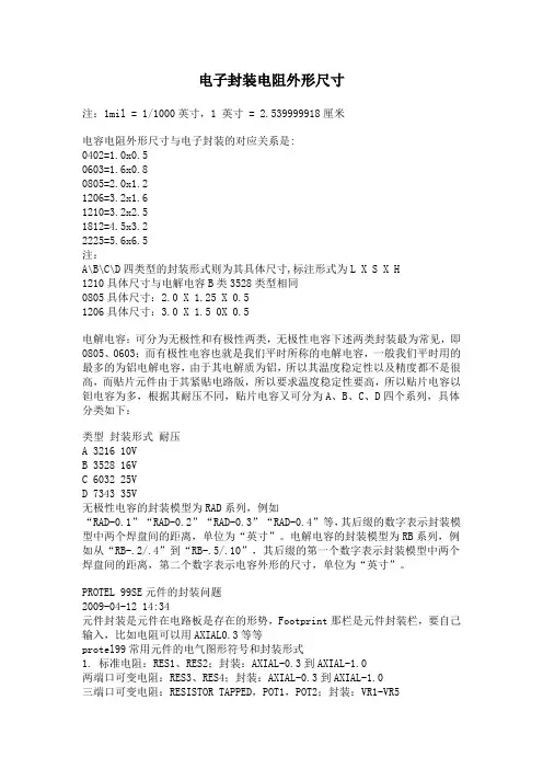 各种封装外形尺寸