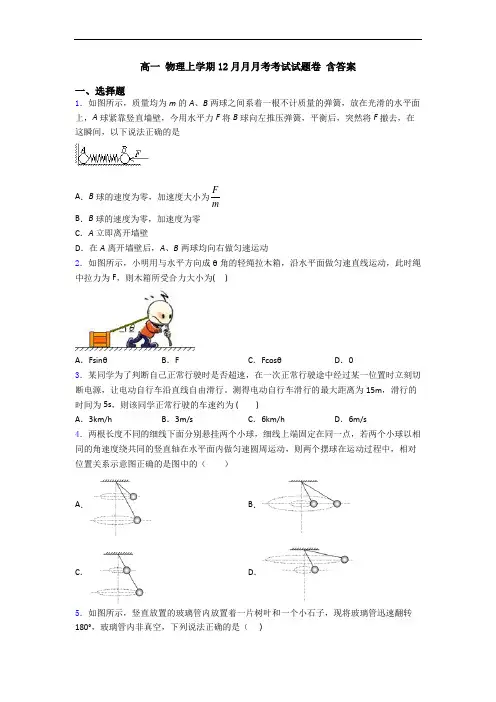 高一 物理上学期12月月月考考试试题卷 含答案