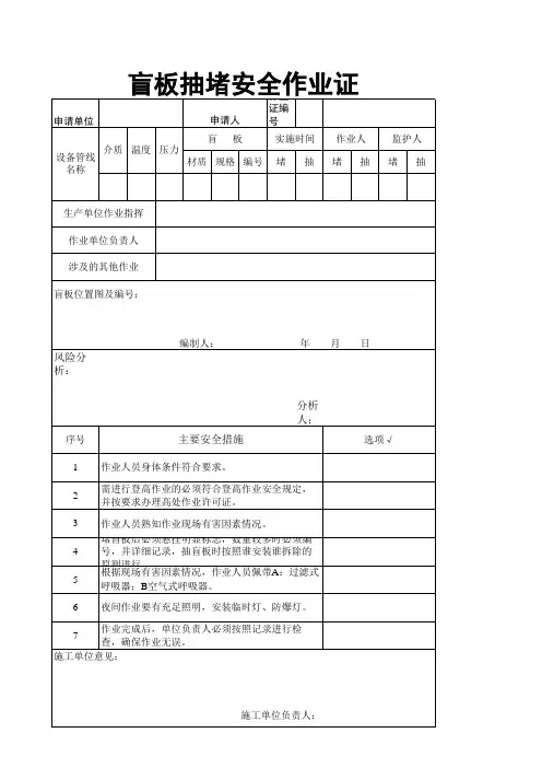 八大危险作业许可证