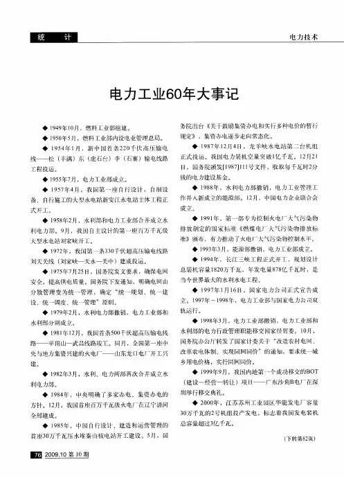 电力工业60年大事记