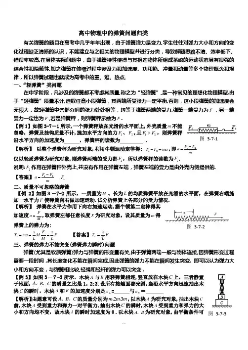 高中物理中的弹簧问题归类(教师版)