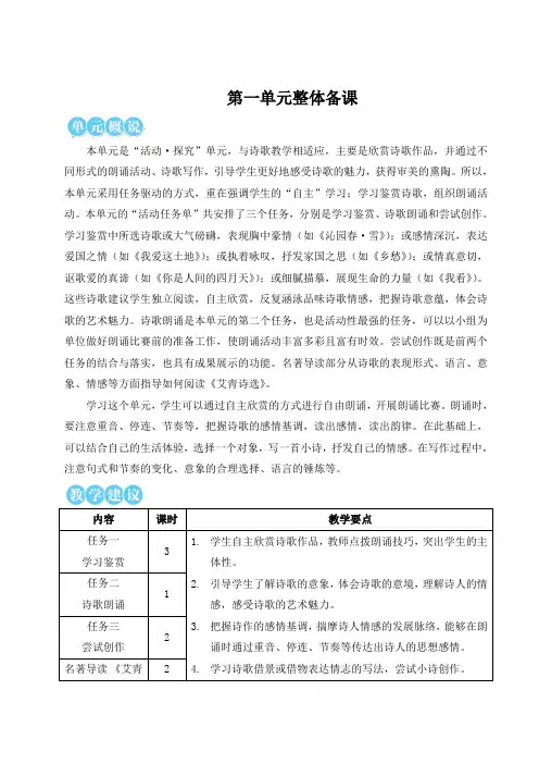 最新人教版九年级语文上册第一单元教案