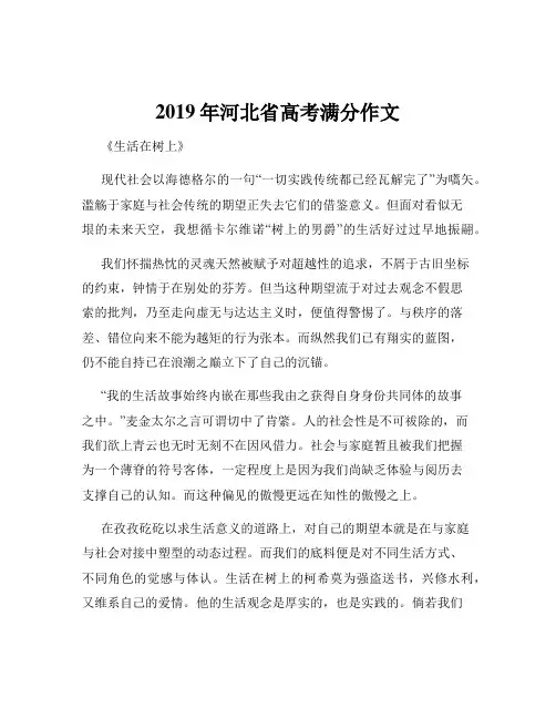 2019年河北省高考满分作文