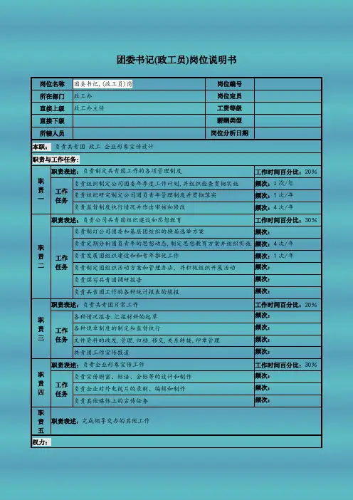 团委书记(政工员)岗位说明书