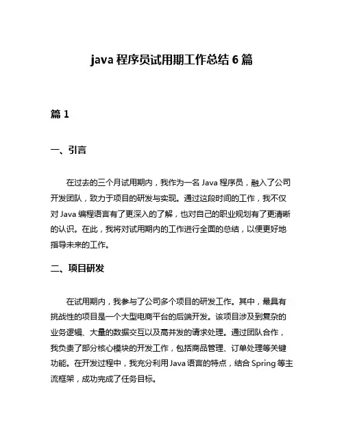 java程序员试用期工作总结6篇