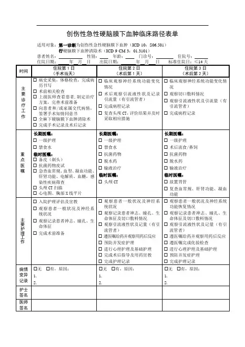 21个临床路径管理病种表单
