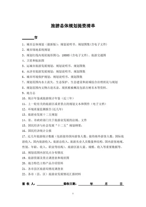旅游规划提资清单