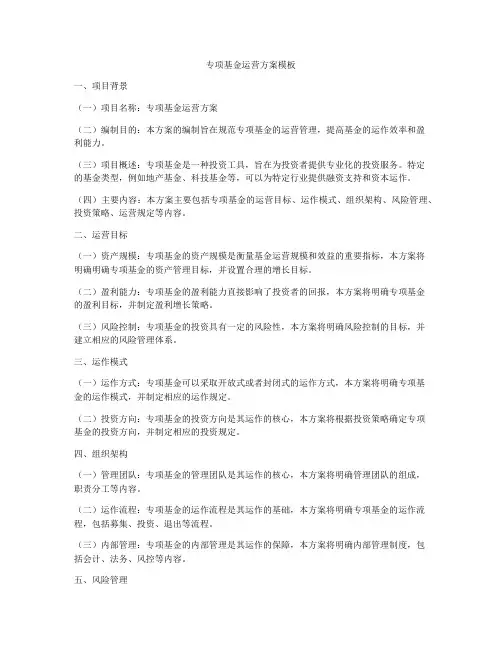 专项基金运营方案模板