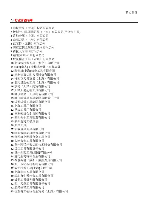 中国刀具行业50强企业名单
