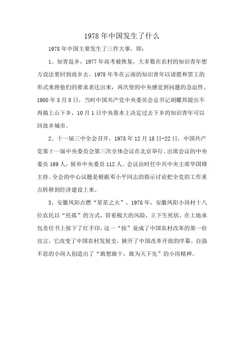 1978年中国发生了什么