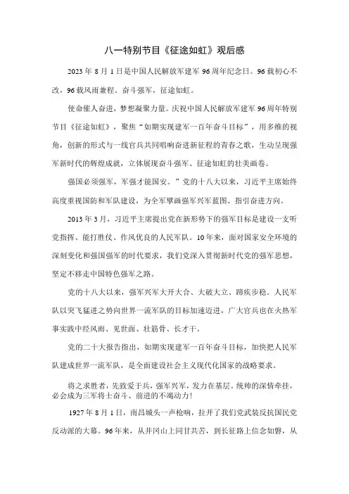 八一特别节目《征途如虹》观后感二