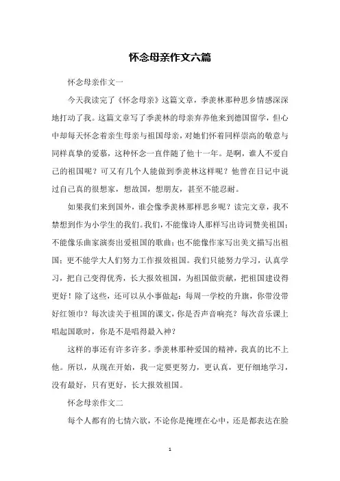 怀念母亲作文六篇