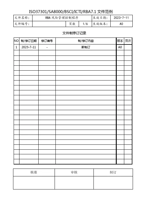 RBA目标和管理方案控制程序