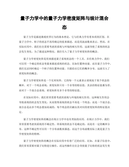 量子力学中的量子力学密度矩阵与统计混合态