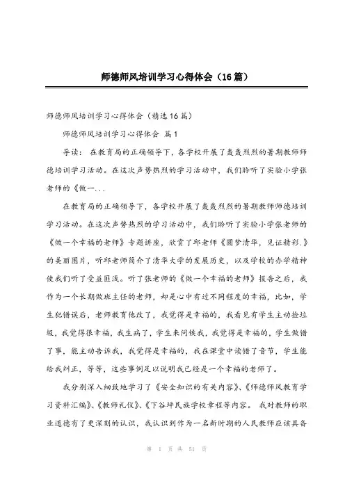 2024年师德师风培训学习心得体会(16篇)